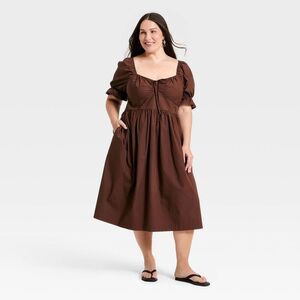 Universal Thread - Women's Puff Elbow Sleeve Midi A-Line Dress - Univ Brown